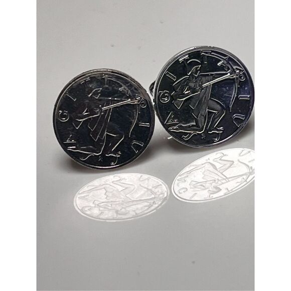 Vintage Sagittarius Sterling Silver Round Circle Cuff Links December Birthday - Picture 1 of 8